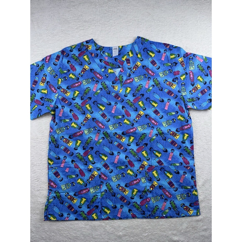 Scrub Station VS Collection Women's V Neck Scrub Top Size Small China Dolls Blue